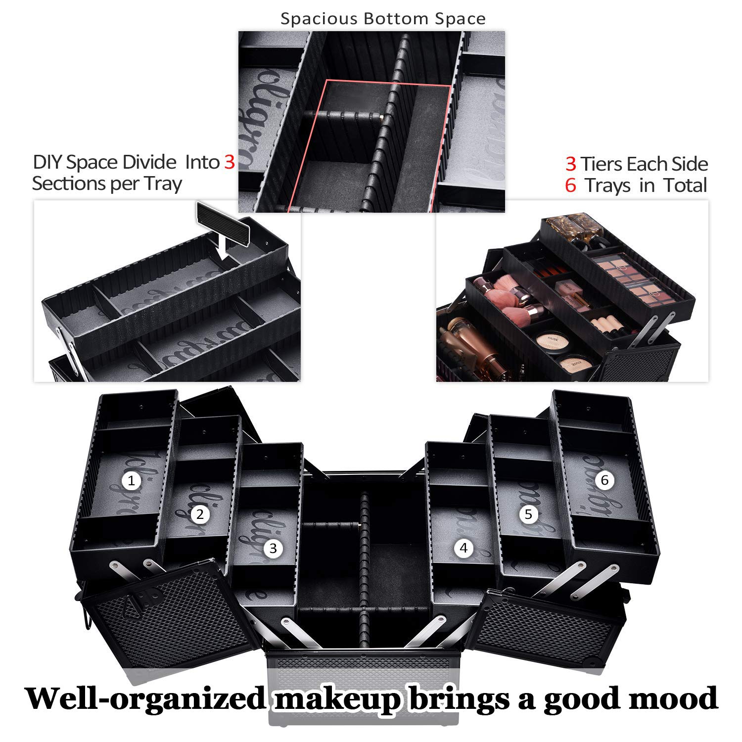 Joligrace open top with six trays displayed for quick access and organized storage