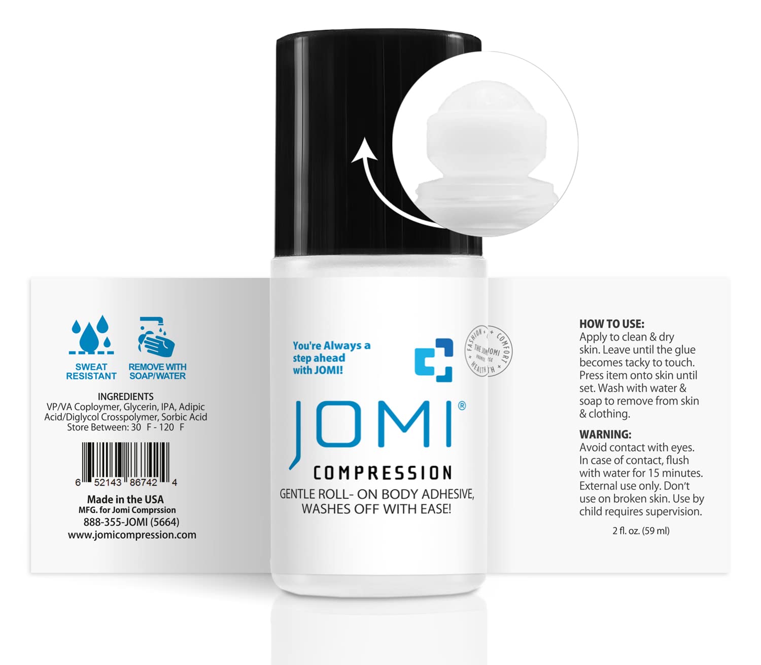 JOMI COMPRESSION roller ball close-up demonstrating smooth precise application benefit