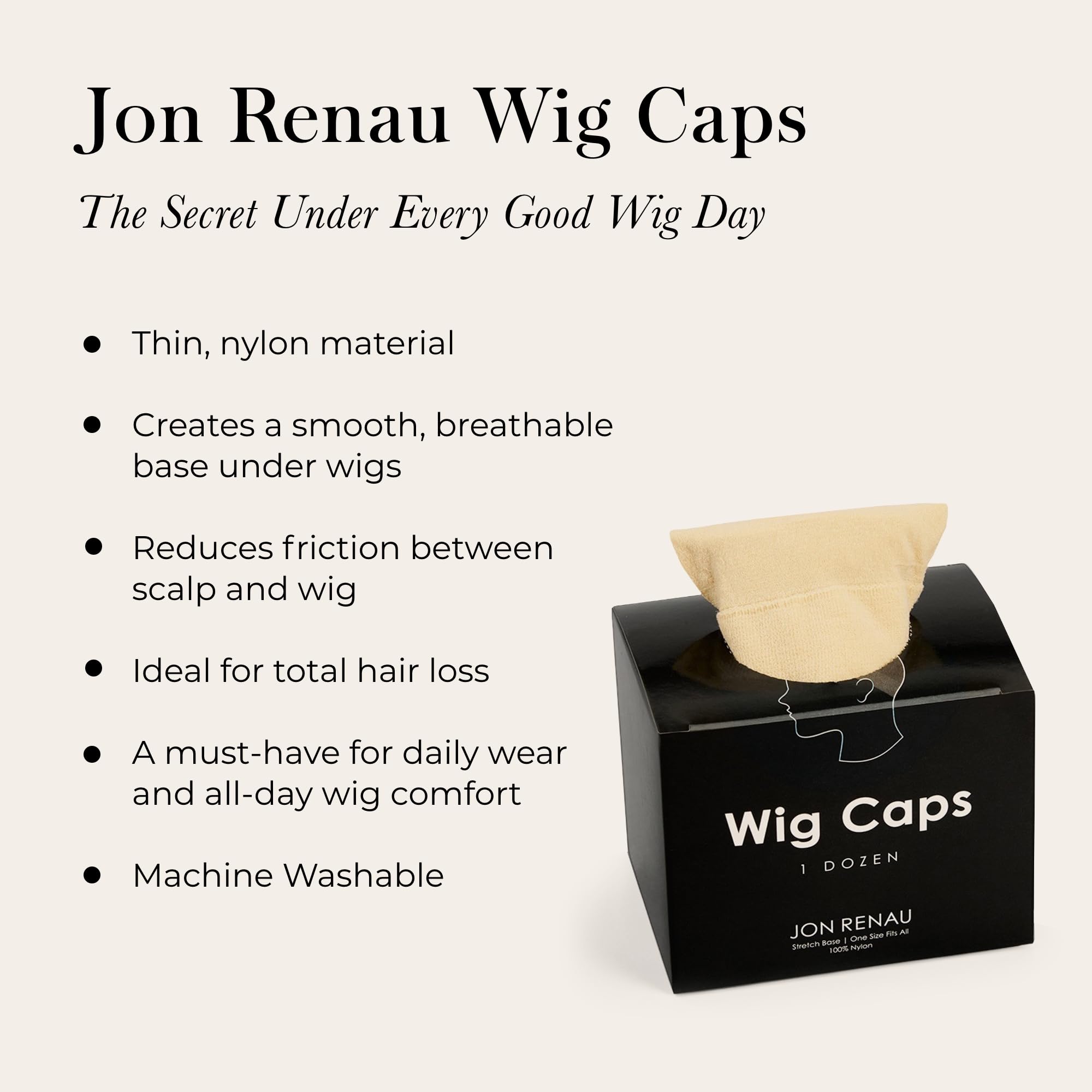 Jon Renau cap flat-lay detail highlighting thin fabric and breathable comfort