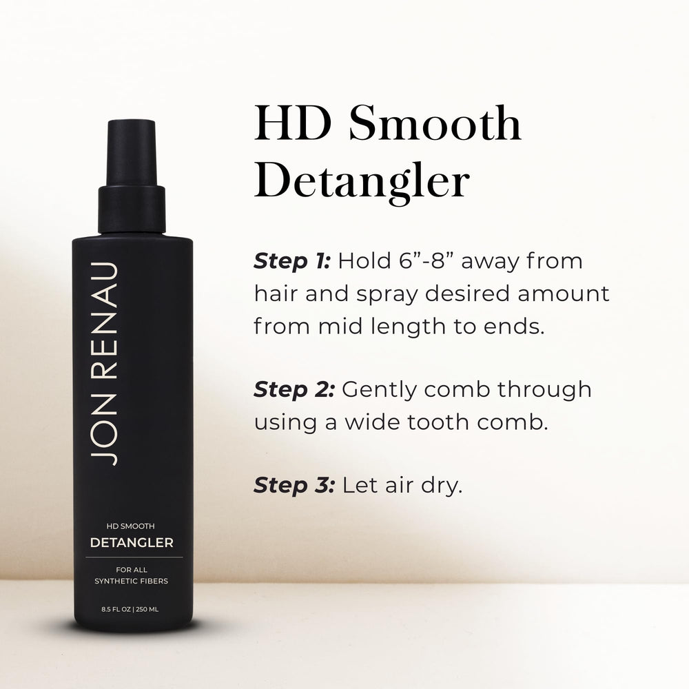 Jon Renau detangler applied to styled wig for softer, frizz-free finish