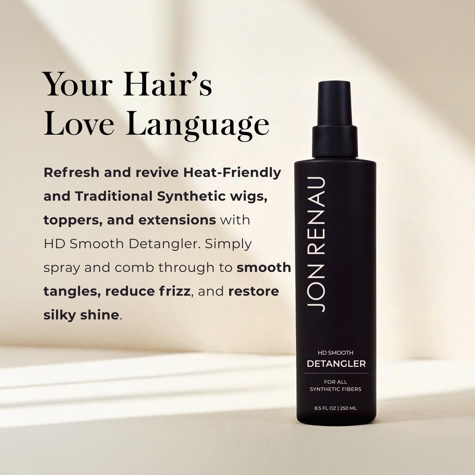 Jon Renau detangler in spray action mist refreshing synthetic fibers quickly