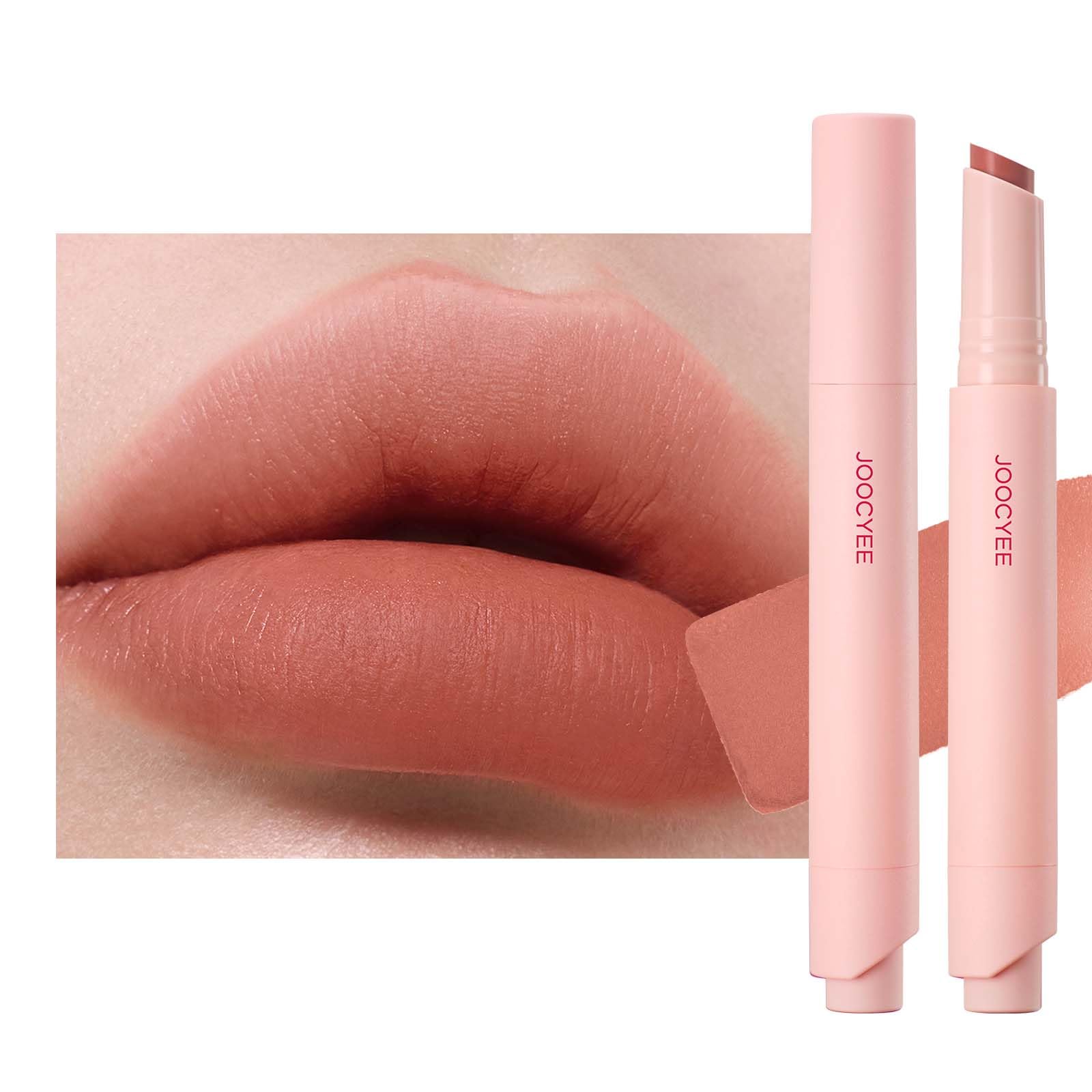 Joocyee velvet rouge front packaging showing shade and benefit of sleek portability