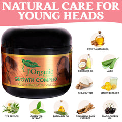 J'Organic Solutions applying small amount to toddler scalp for gentle nourishment