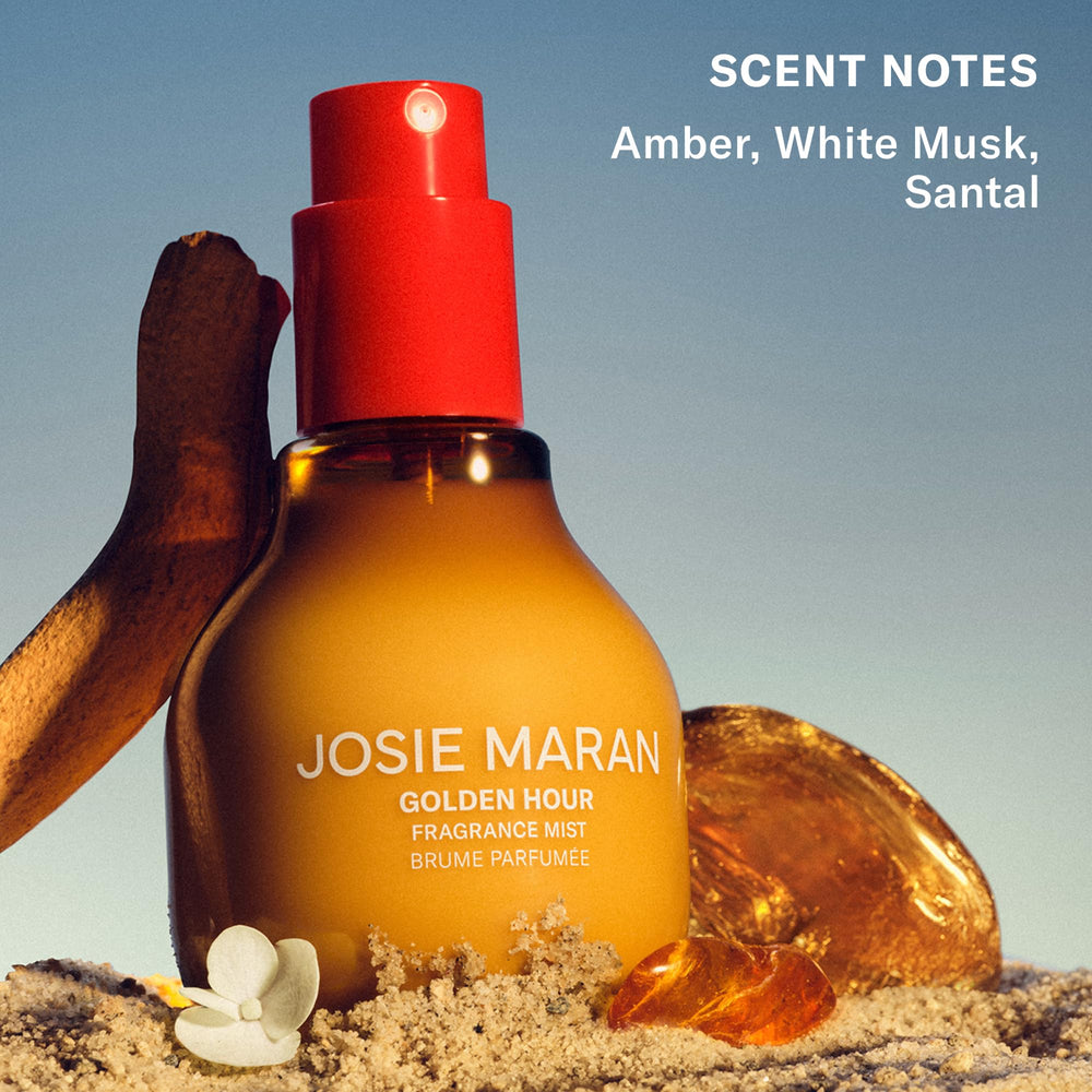 Josie Maran emulsion texture droplet showing lightweight, non-sticky finish
