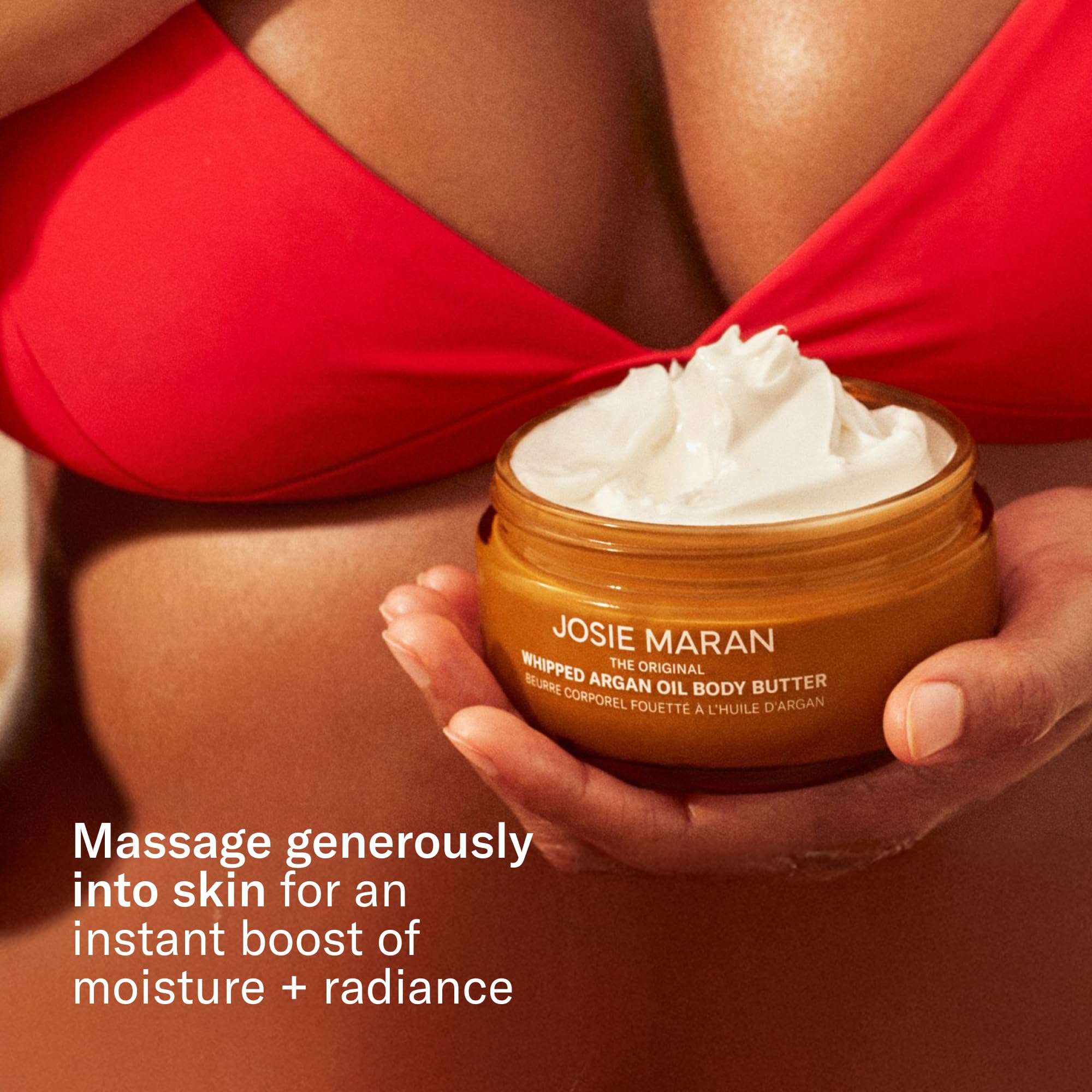 Josie Maran argan oil ingredient shot emphasizing nourishing fatty acids benefit
