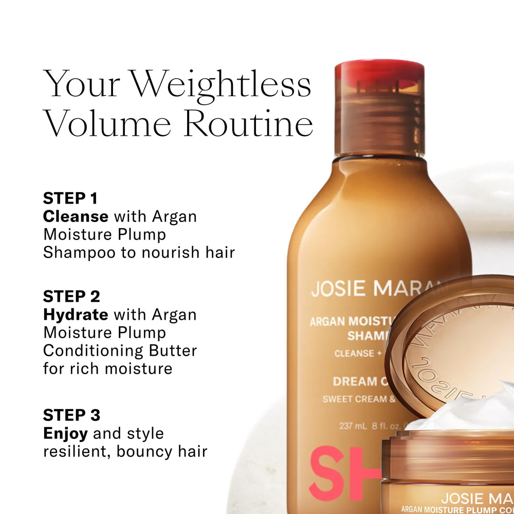 Josie Maran size comparison in hands demonstrates product scale and travel-ready benefit