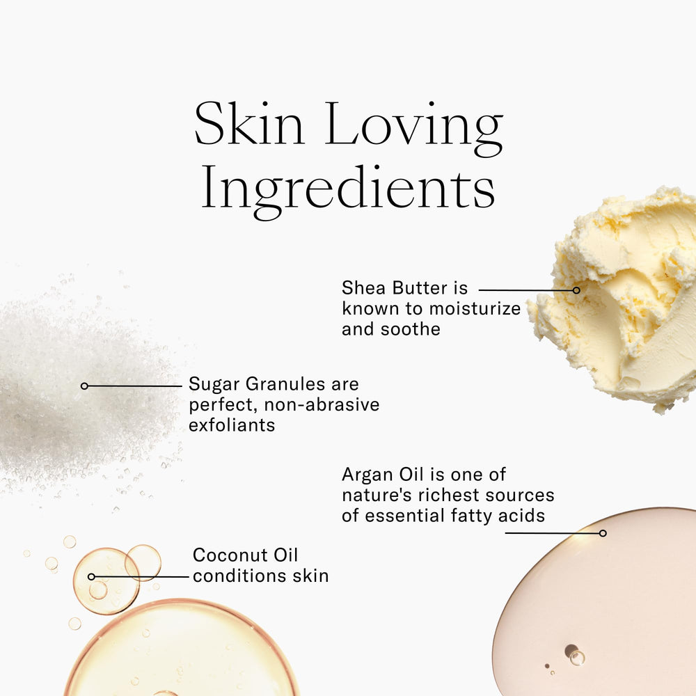 Josie Maran close-up sugar crystals mixed with argan oil to smooth skin