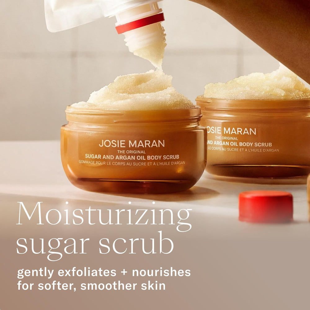 Josie Maran close-up of sugar scrub texture revealing gentle exfoliation