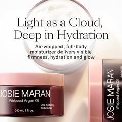 Josie Maran Whipped Argan Body Butter jar open showing creamy texture for deep hydration
