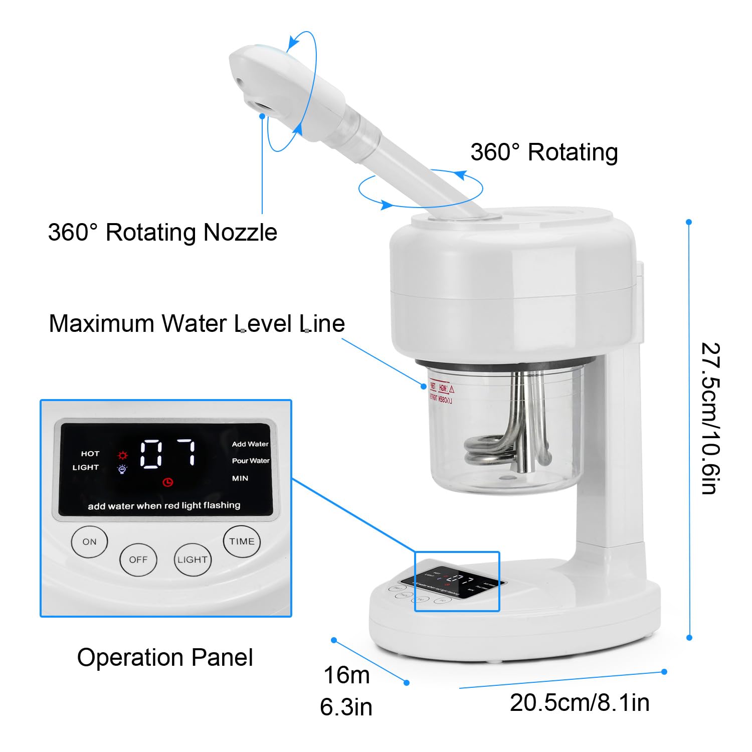 JOSTZHXIN close-up of 360° rotating nozzle, directing precise, gentle steam