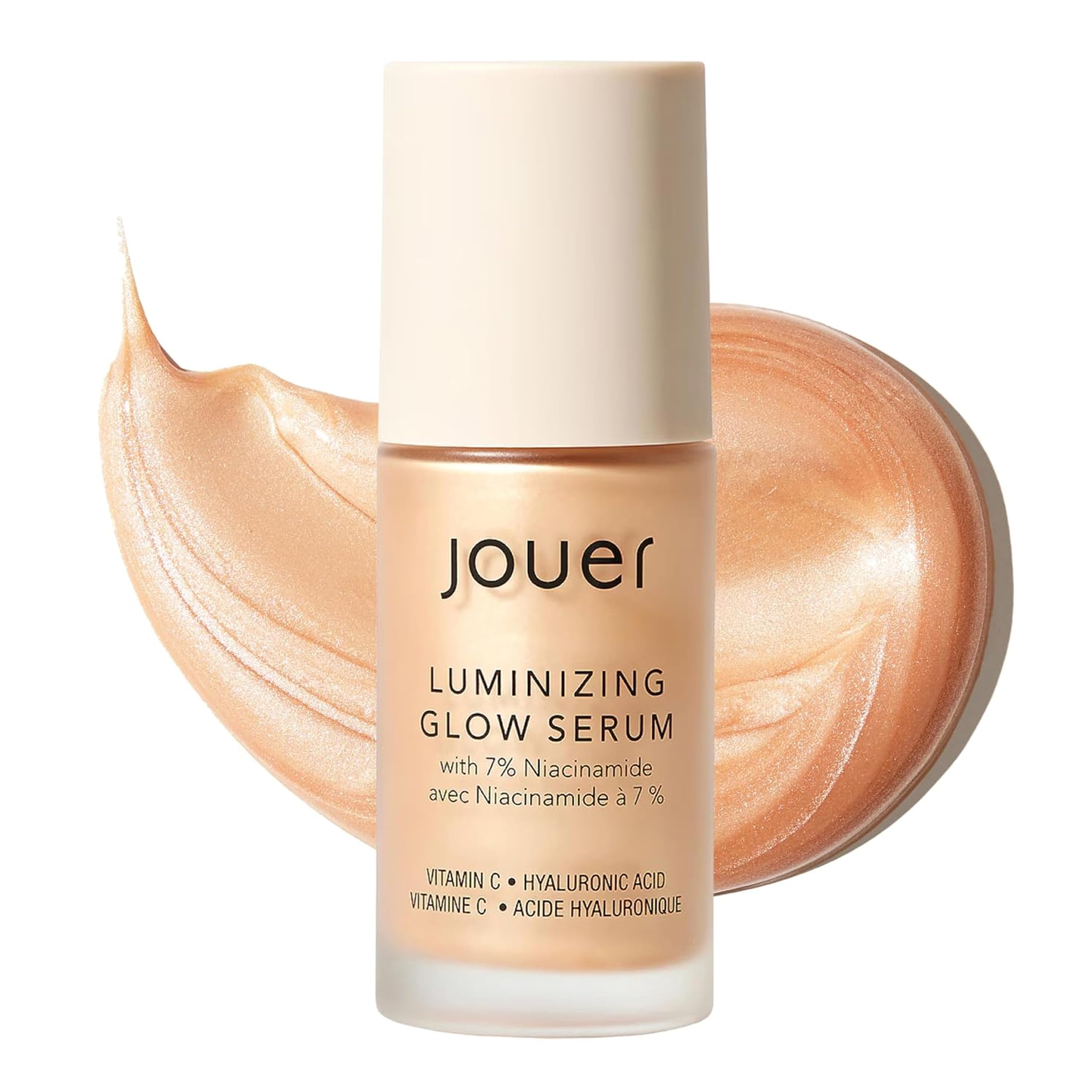 Jouer front bottle showing product and brand, highlights portability benefit