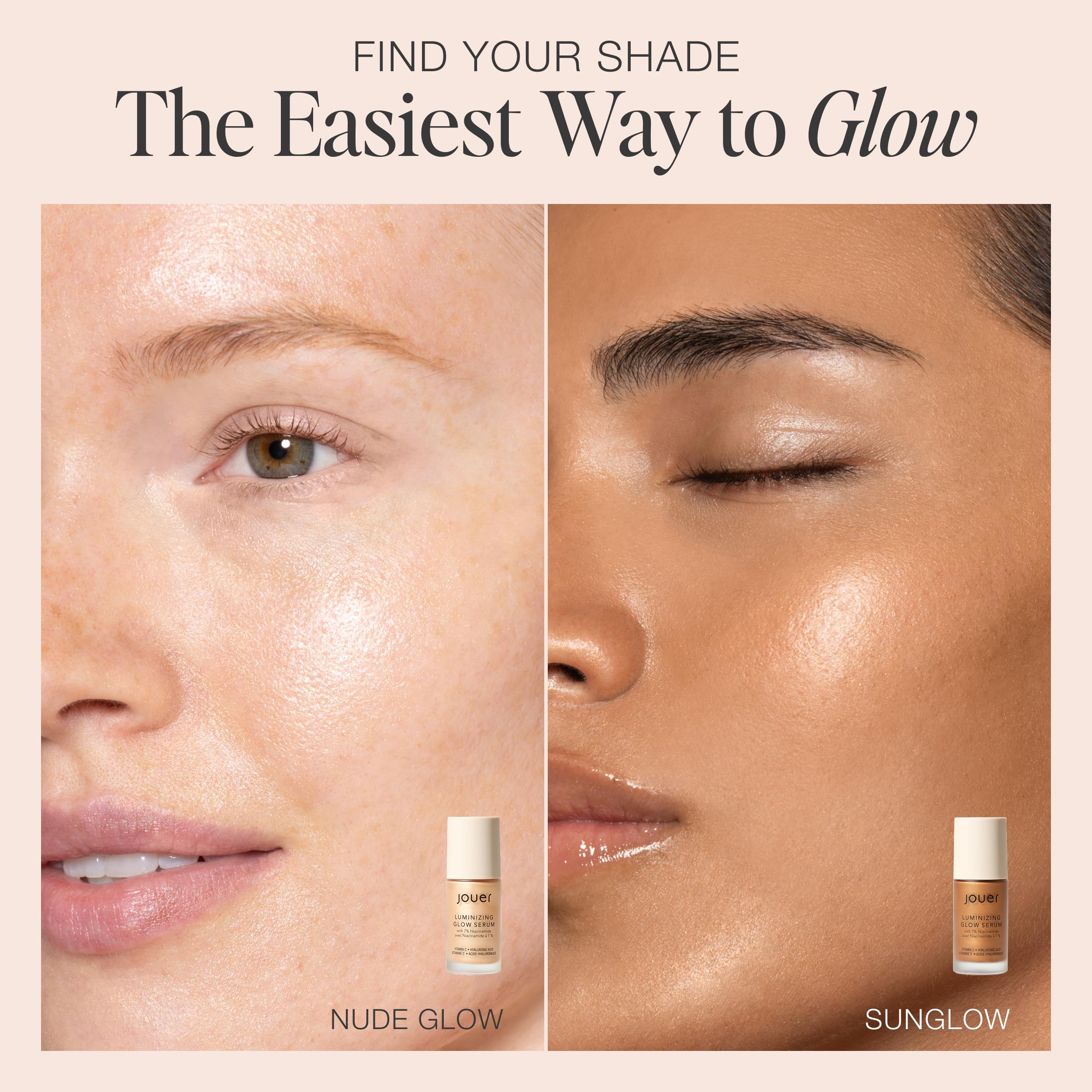 Jouer bottle next to a ruler showing 1 fl oz size and travel-friendly benefit