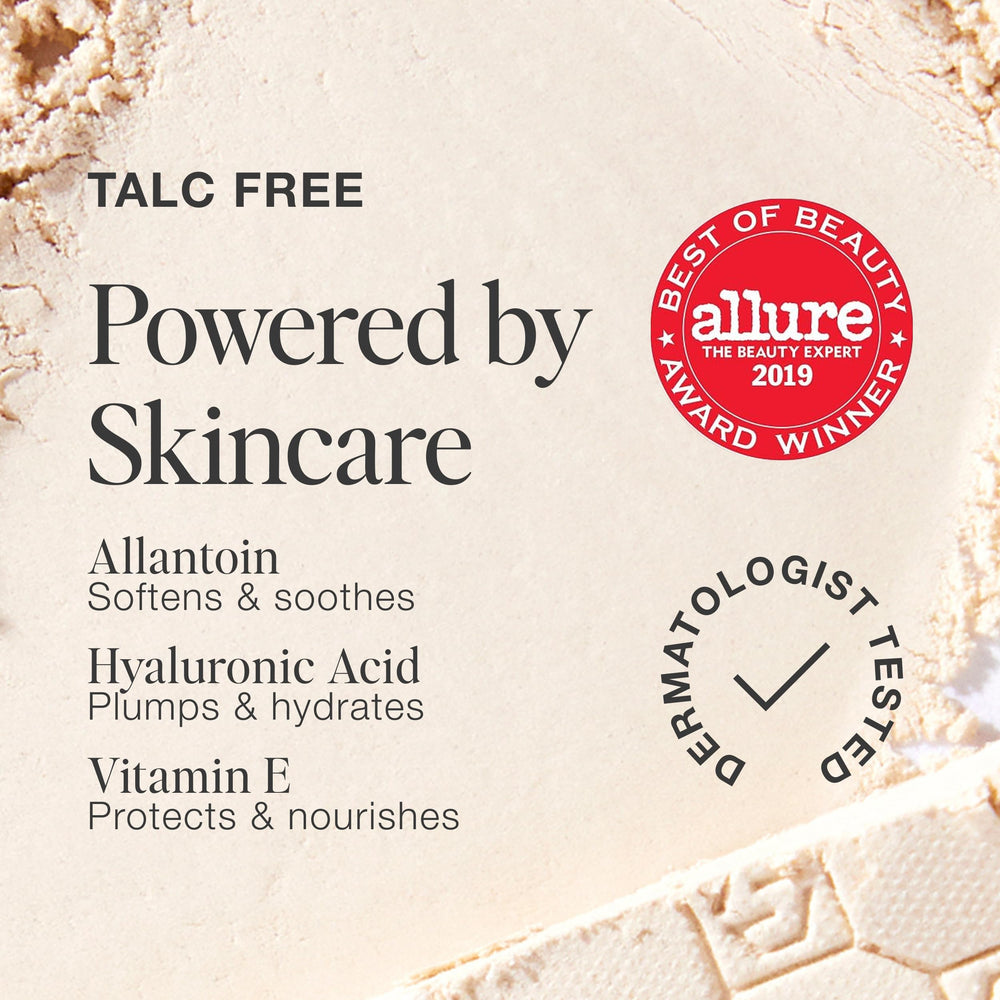 Jouer powder brushed onto skin with brush giving even mattifying coverage quickly