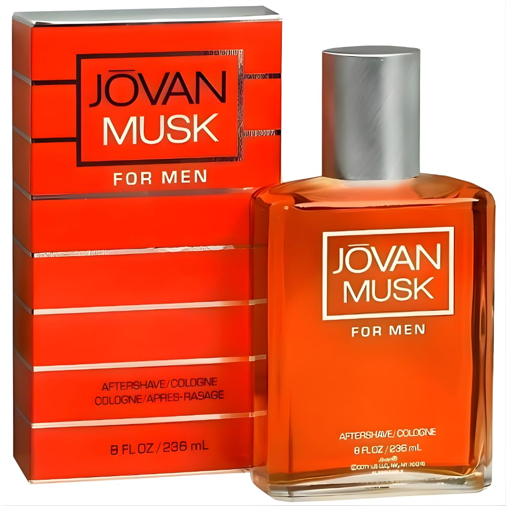 Jovan Musk bottle front view showing label and practical 8 fl oz size benefit
