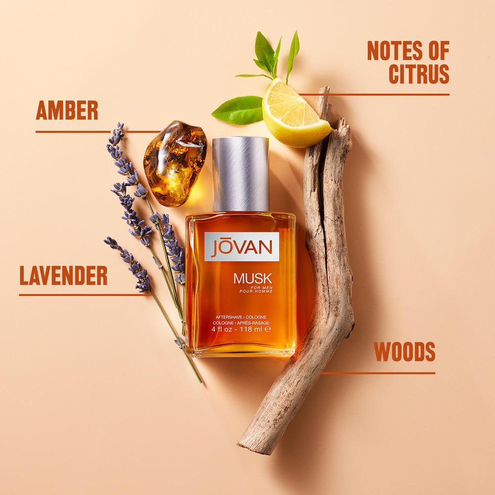 Jovan label detail highlighting fragrance notes and brand for informed choice