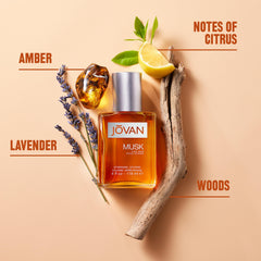 Jovan label detail highlighting fragrance notes and brand for informed choice