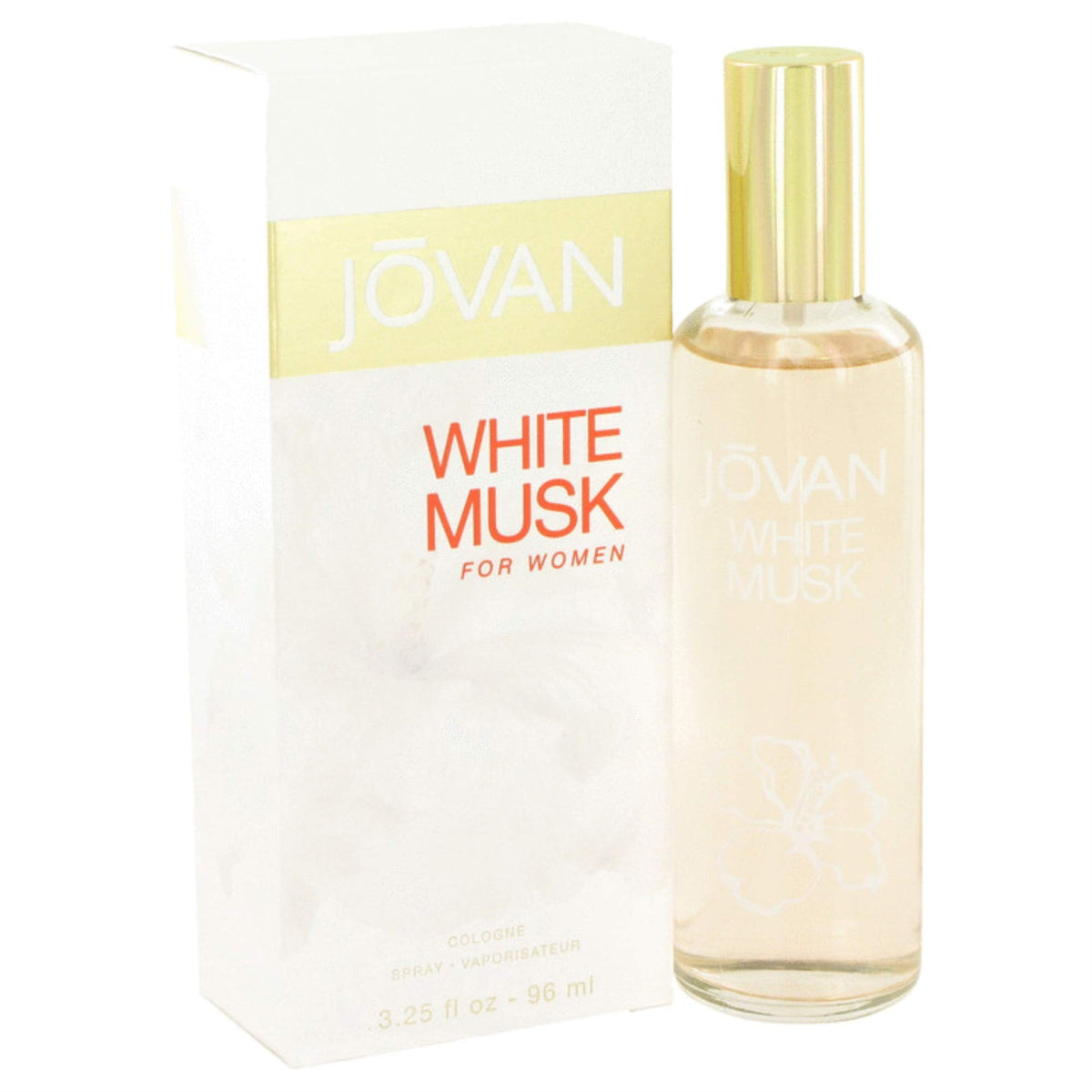 Jovan White Musk bottle front showing elegant packaging and easy-spray convenience