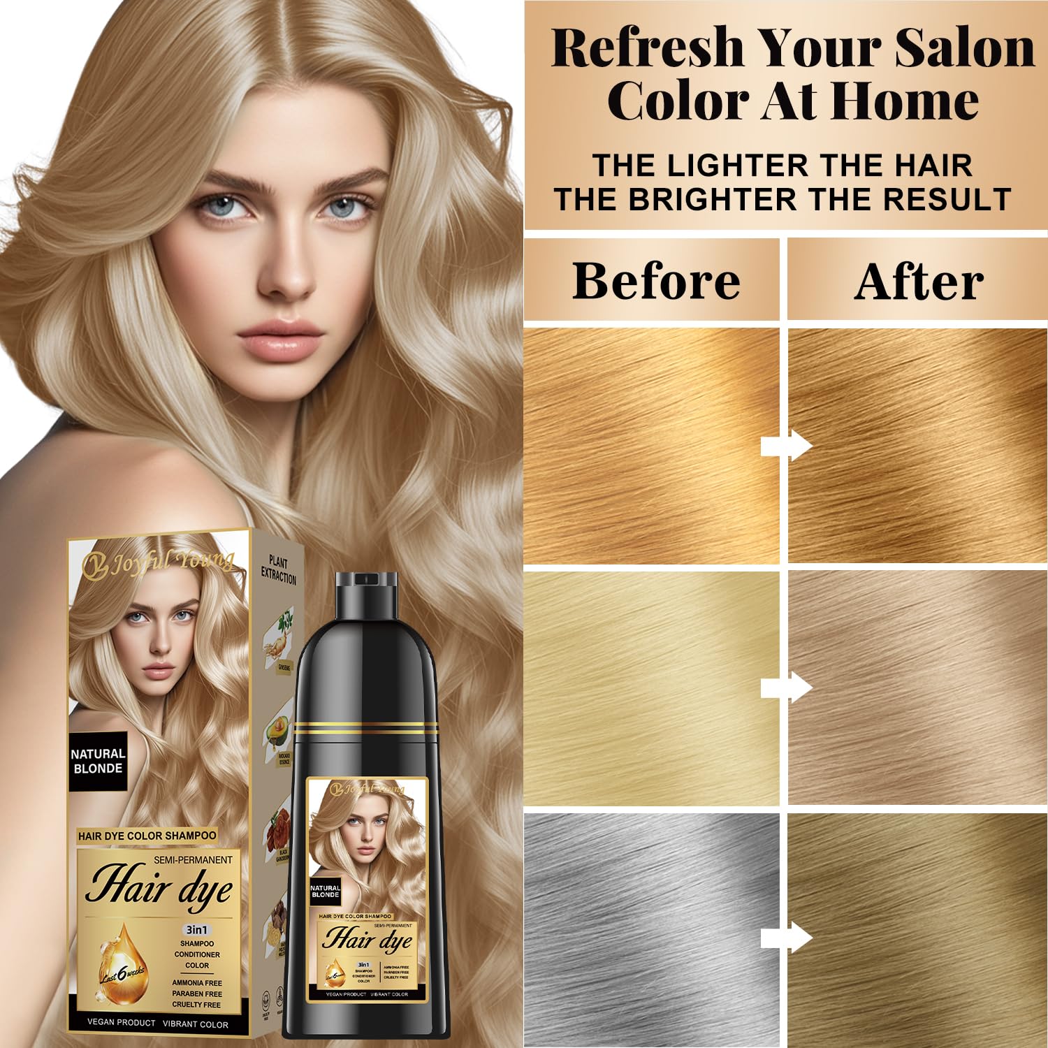 Joyful Young being applied to dry hair showing simple at-home coloring step