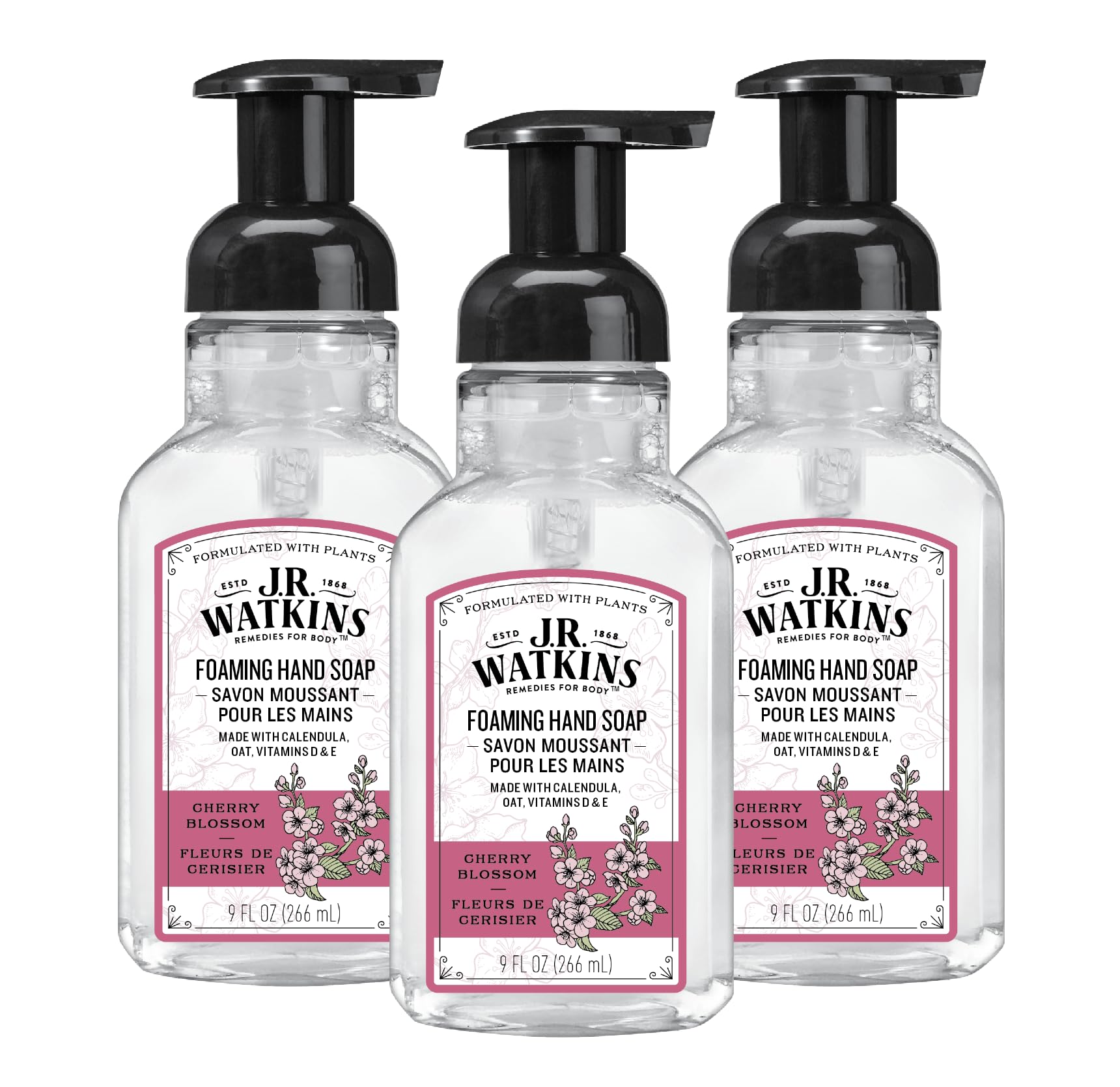 J.R. Watkins front packaging showing cherry blossom label and benefits