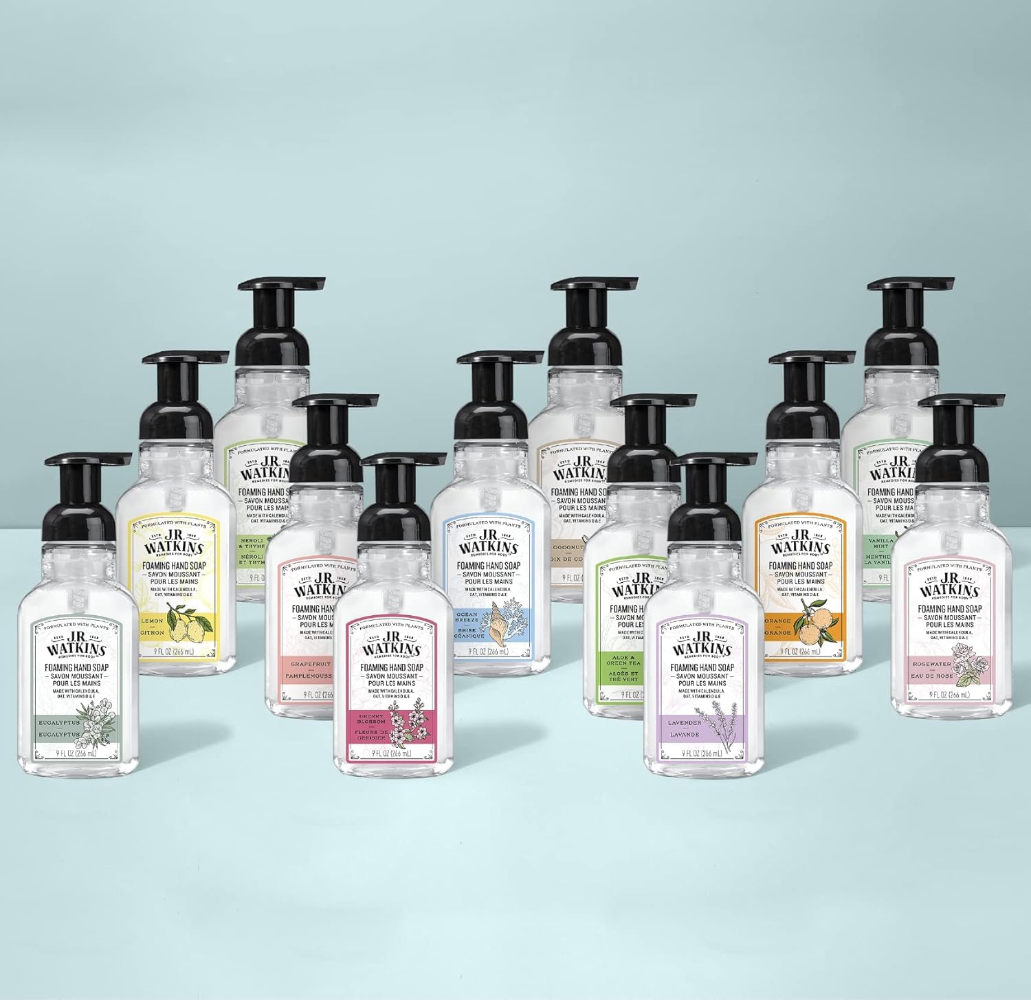 J.R. Watkins dispensers on bathroom counter illustrating tasteful presentation for guests