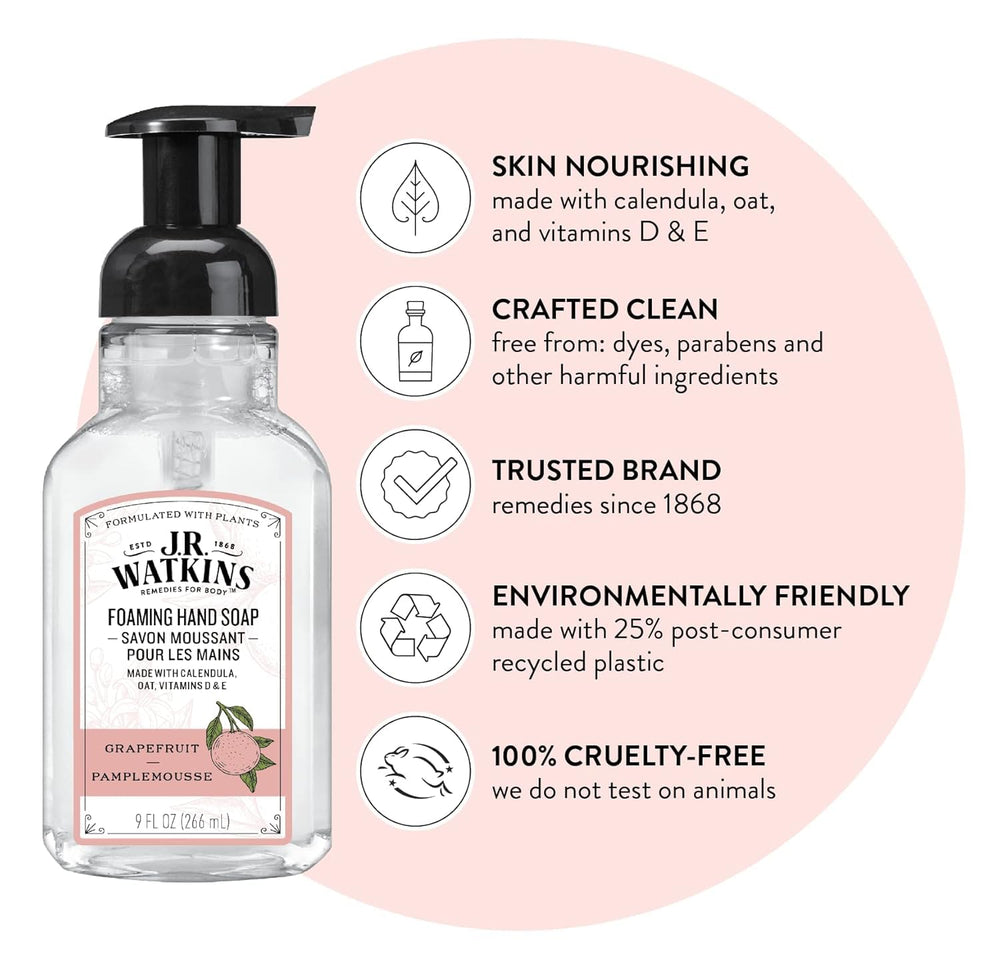 J.R. Watkins foam texture close-up showing airy foam that rinses clean and comforts skin