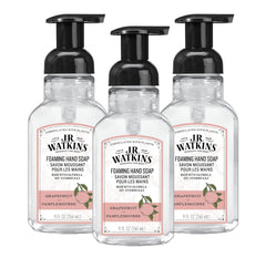 J.R. Watkins front packaging showing three grapefruit foaming dispensers for convenience