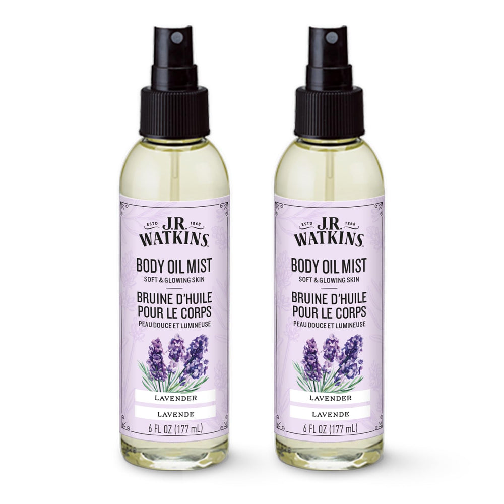 J.R. Watkins front packaging showing two lavender body oil mists for fast hydration