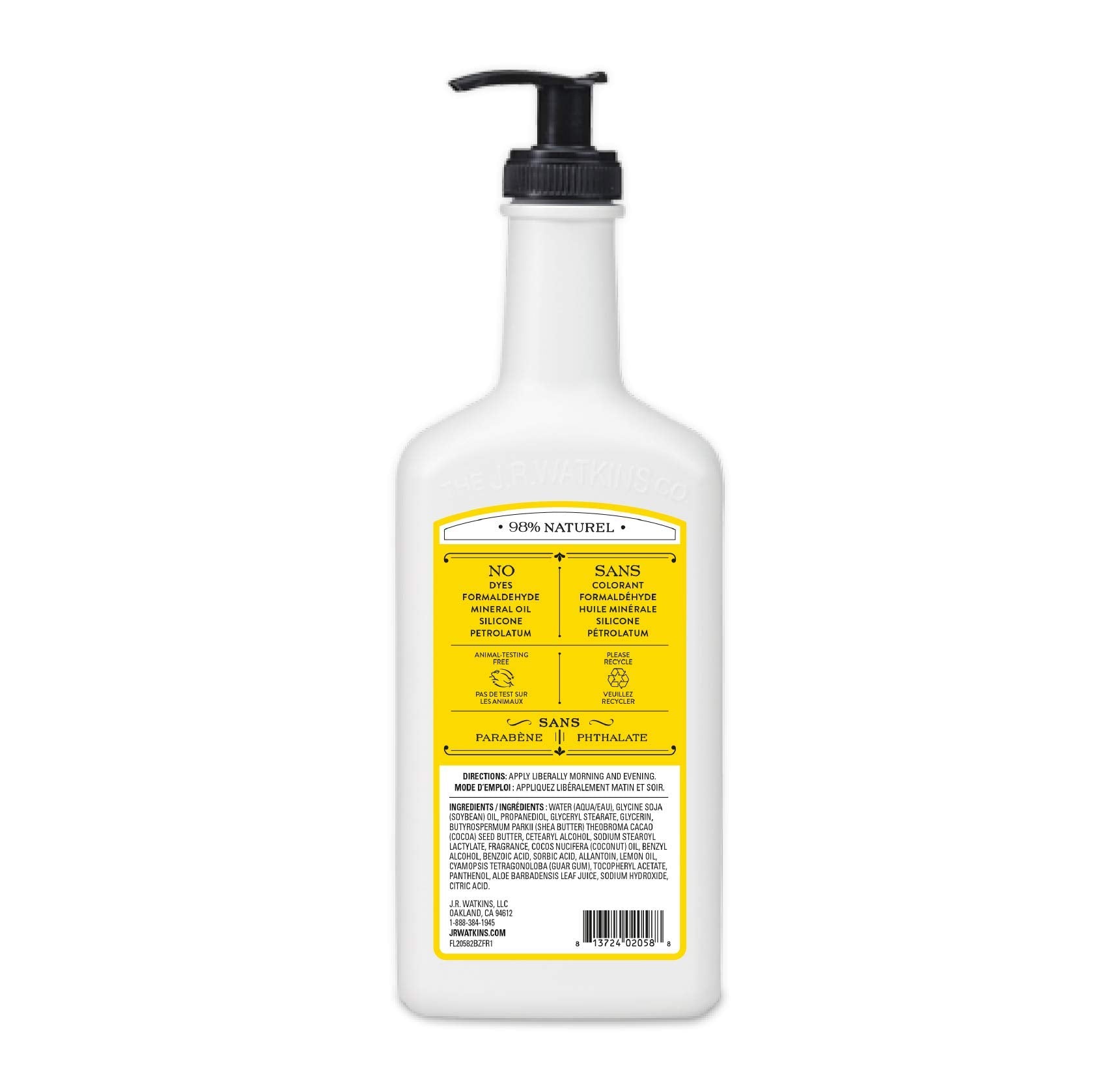 J.R. Watkins back label highlighting ingredients and cleaner formulation benefits