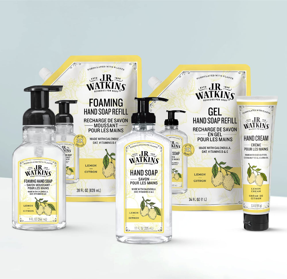 J.R. Watkins bottle on bathroom vanity illustrating everyday elegance
