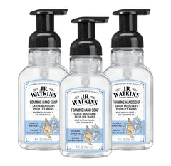 J.R. Watkins front packaging showing three ocean foam dispensers, neat display benefit