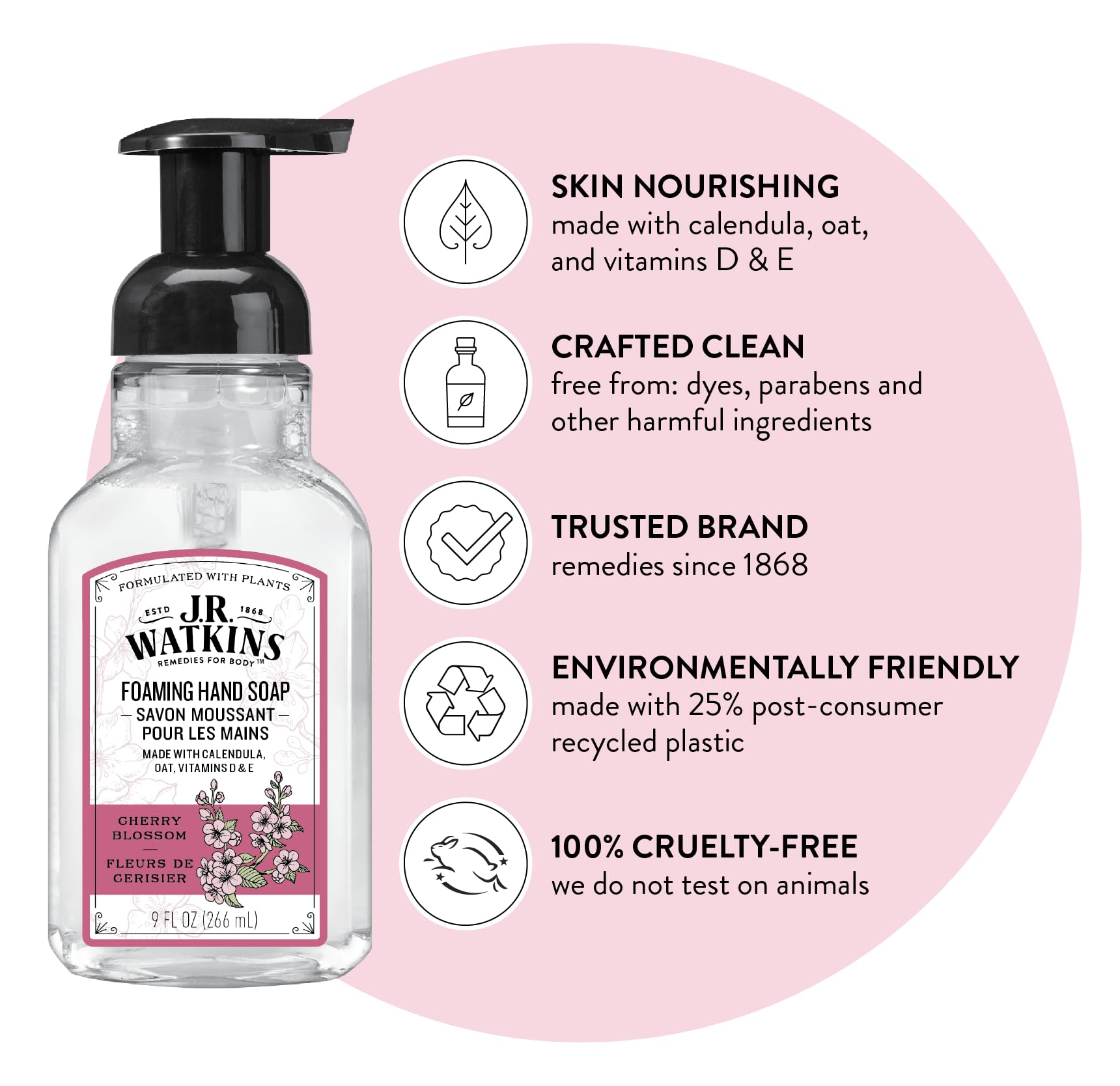 J.R. Watkins pump close-up dispensing foam for easy use and control