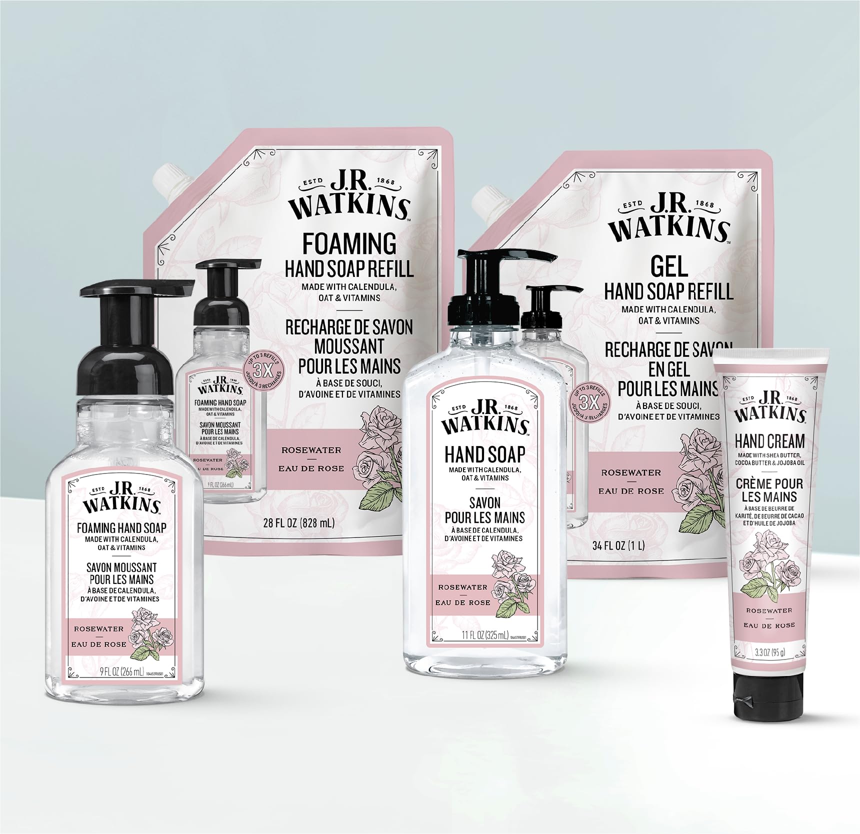 J.R. Watkins creamy foam texture from dispenser showing moisturizing wash benefit