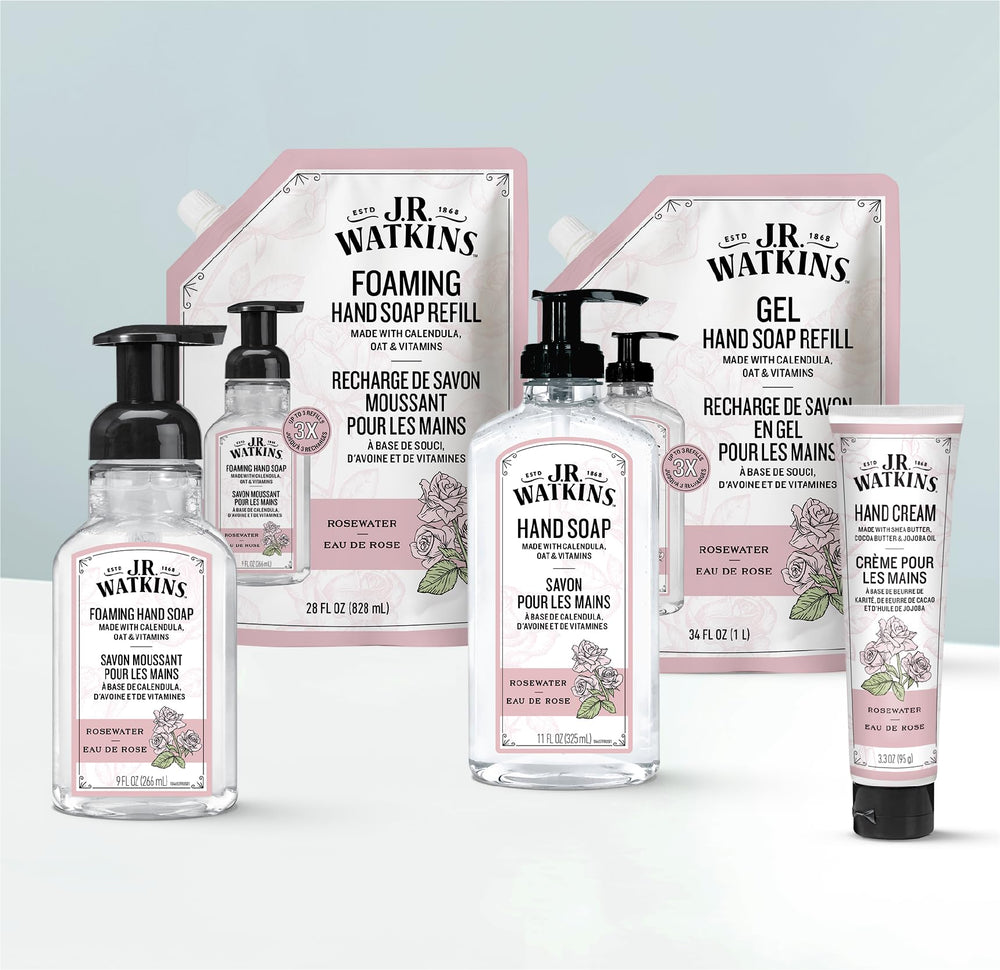 J.R. Watkins creamy foam texture from dispenser showing moisturizing wash benefit