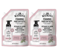 J.R. Watkins front pouch view showing rosewater refill and clear packaging benefit