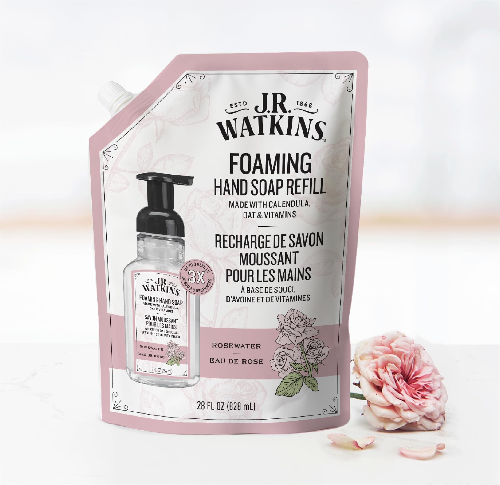 J.R. Watkins label detail highlighting plant-based ingredients and clean formula benefit