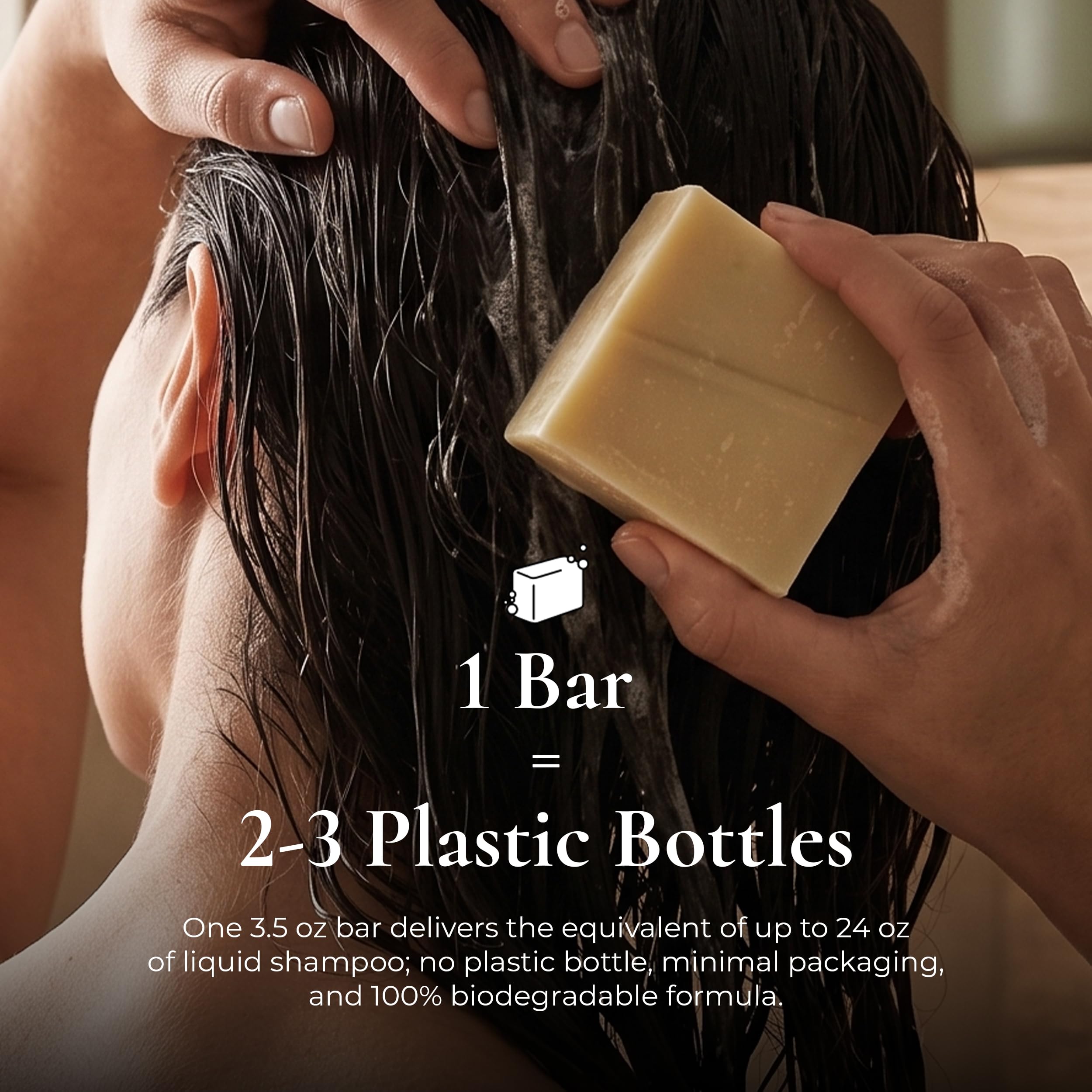 J·R·LIGGETT'S lather in hair showing gentle cleansing and manageable strands