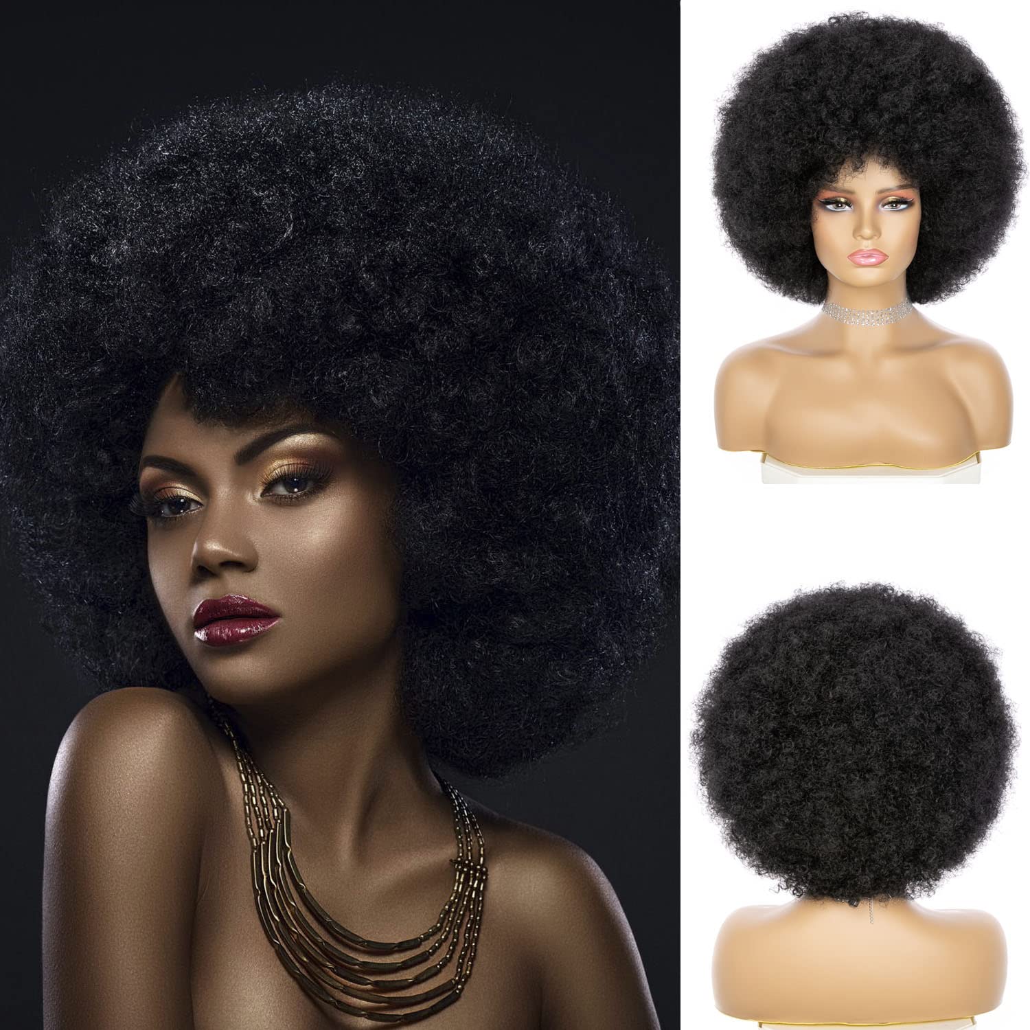 JSDshine front view showing full 70s afro and bangs for instant retro style