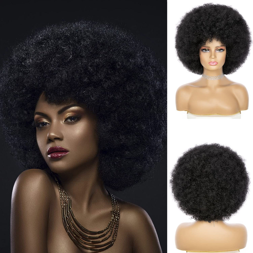 JSDshine front view showing full 70s afro and bangs for instant retro style