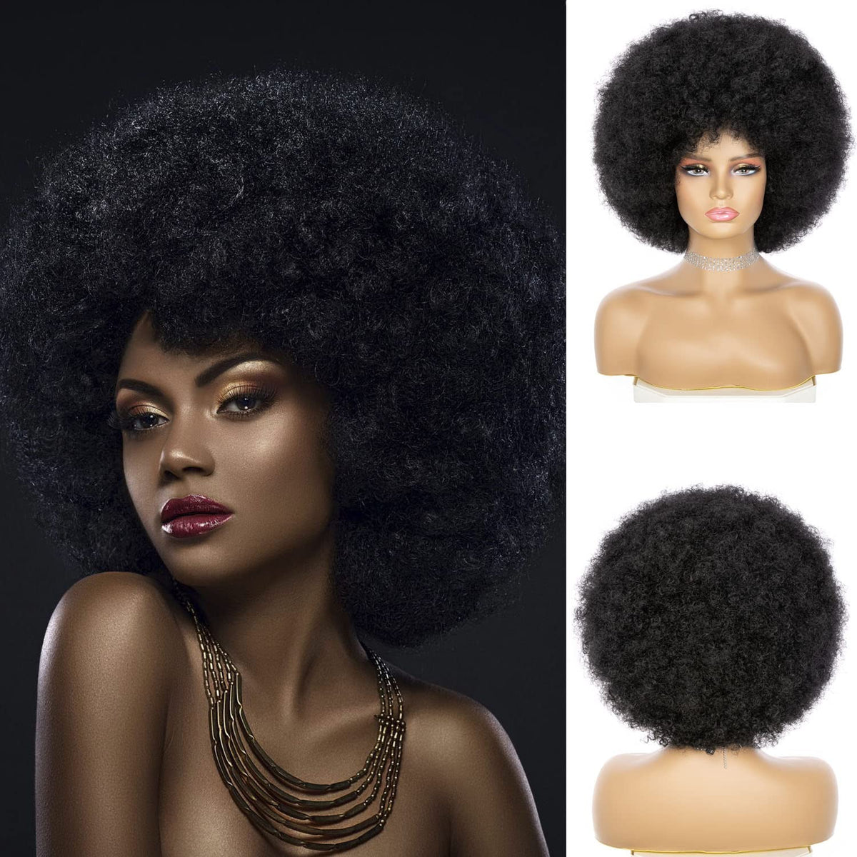 JSDshine front view showing full 70s afro and bangs for instant retro style