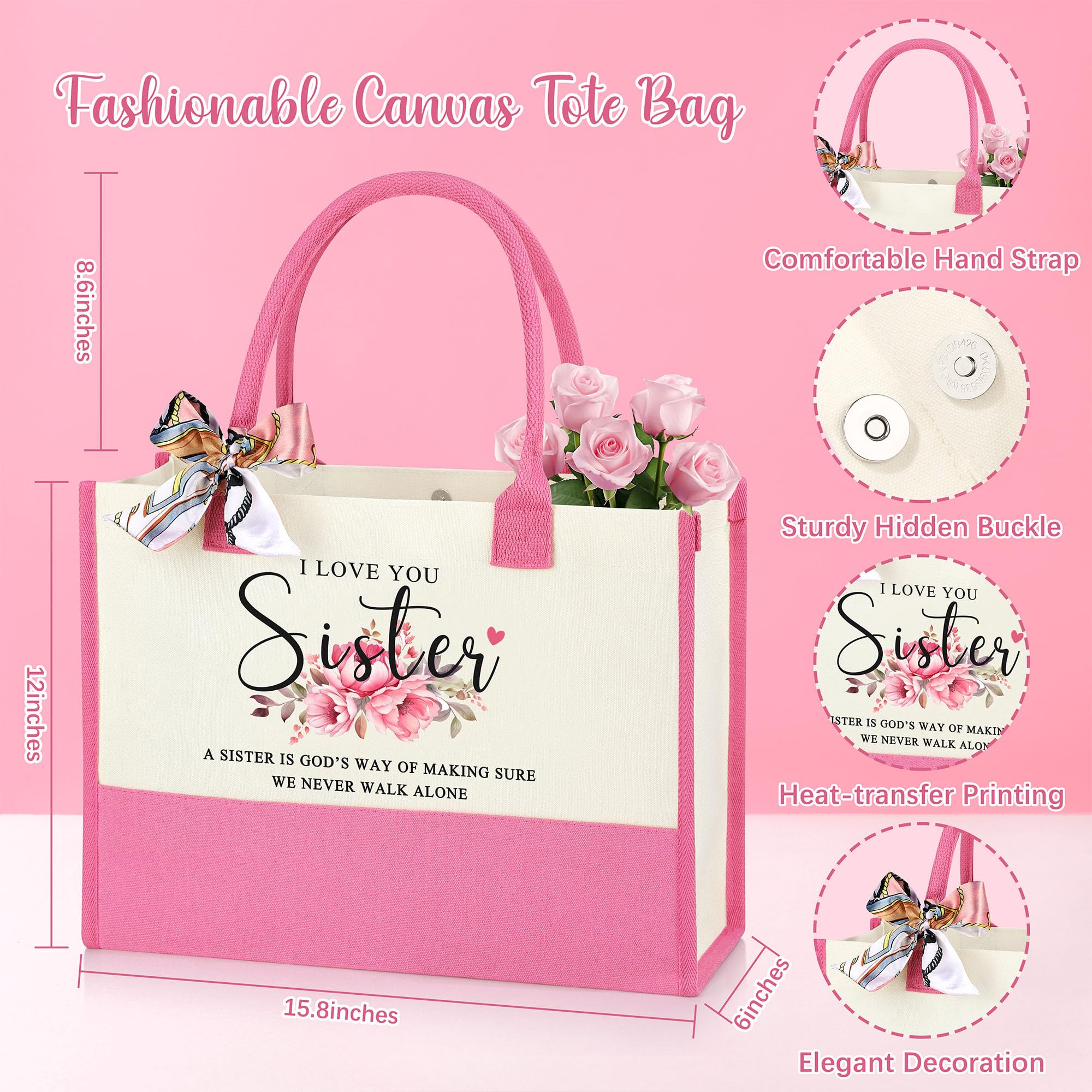 JTENGTOP pink tote detail highlighting durable handles and everyday carrying benefit