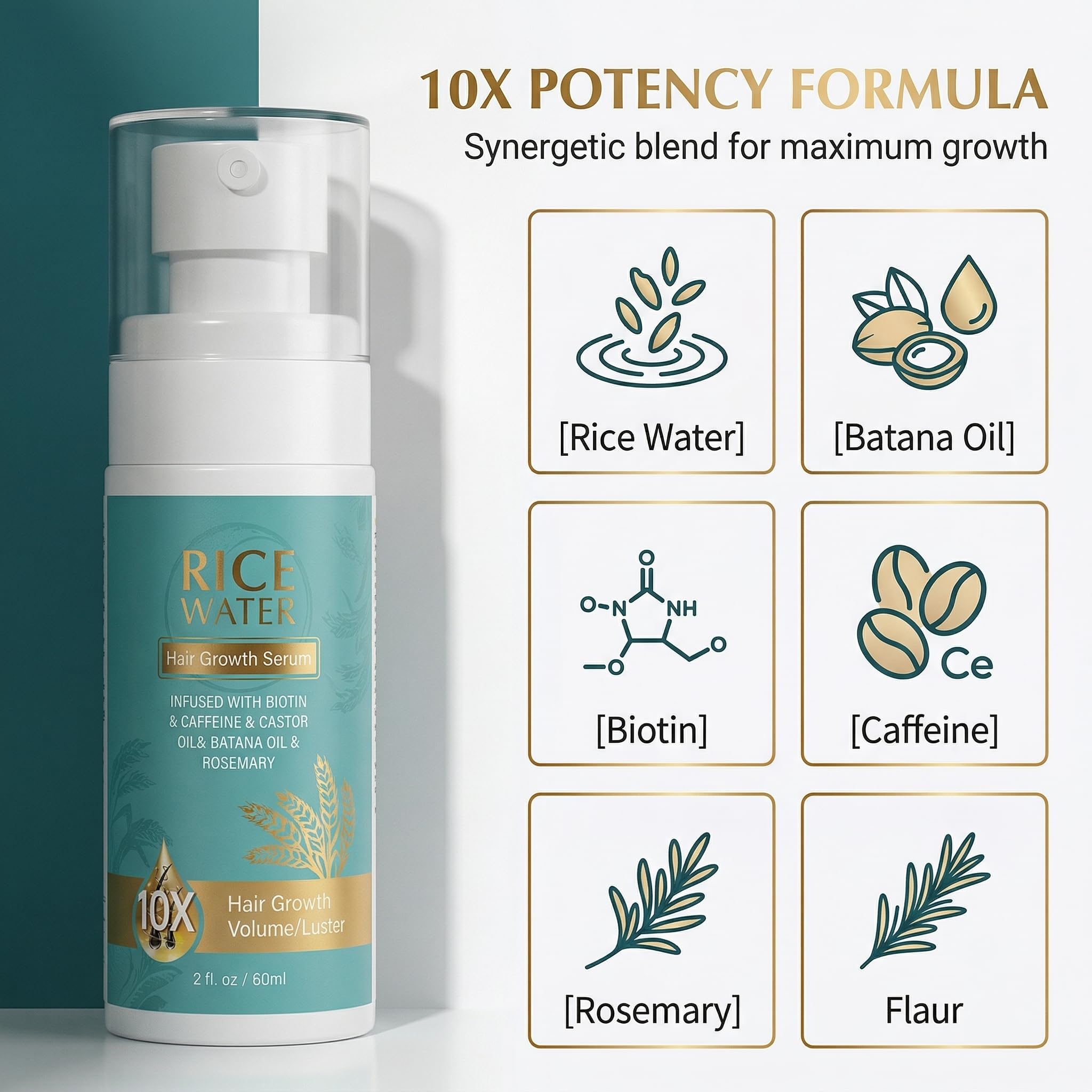 JTZDHFA ingredients flatlay with rosemary and rice water highlighting natural nutrients
