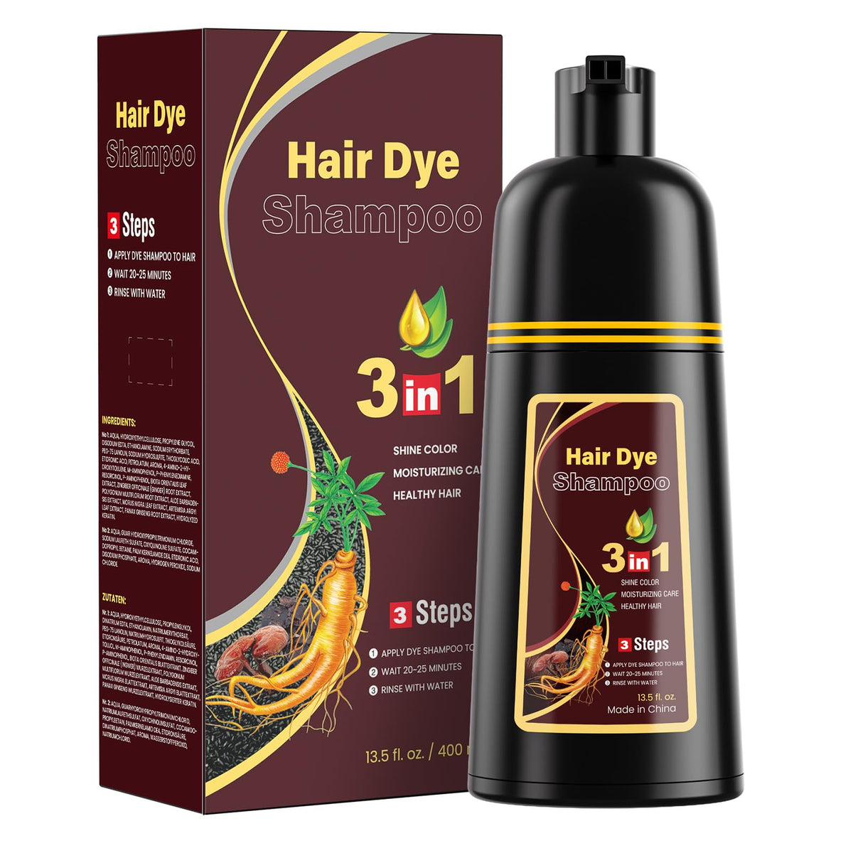 JUANCHI front bottle view showing dark brown dye and benefit of clear packaging