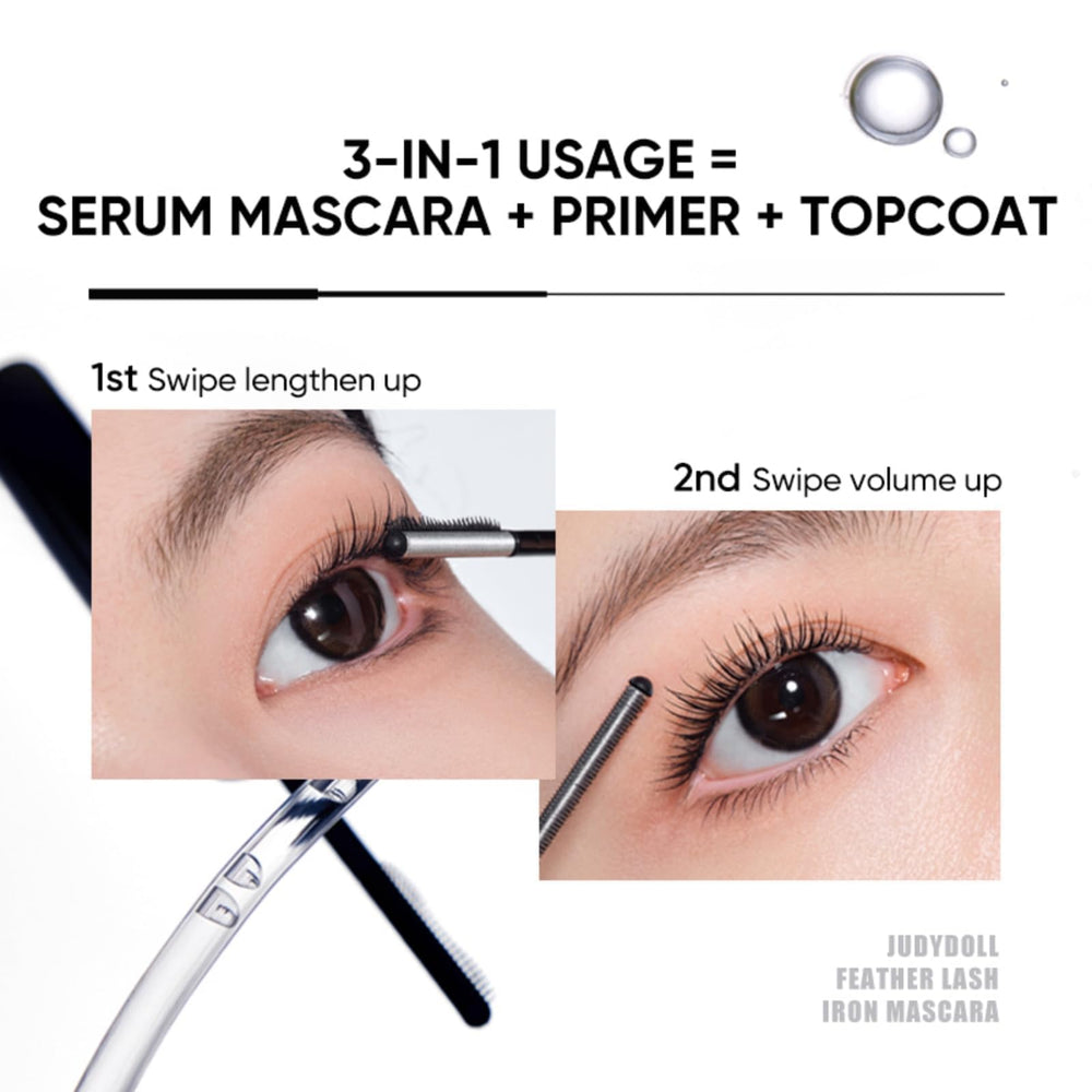 JUDYDOLL mascara texture swiped on skin showing smooth, buildable formula