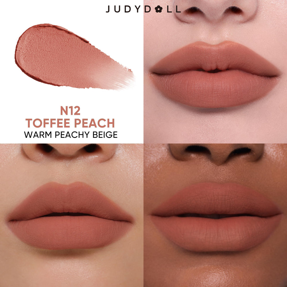 JUDYDOLL lipstick bullet angled close-up displaying creamy tip for smooth application benefit