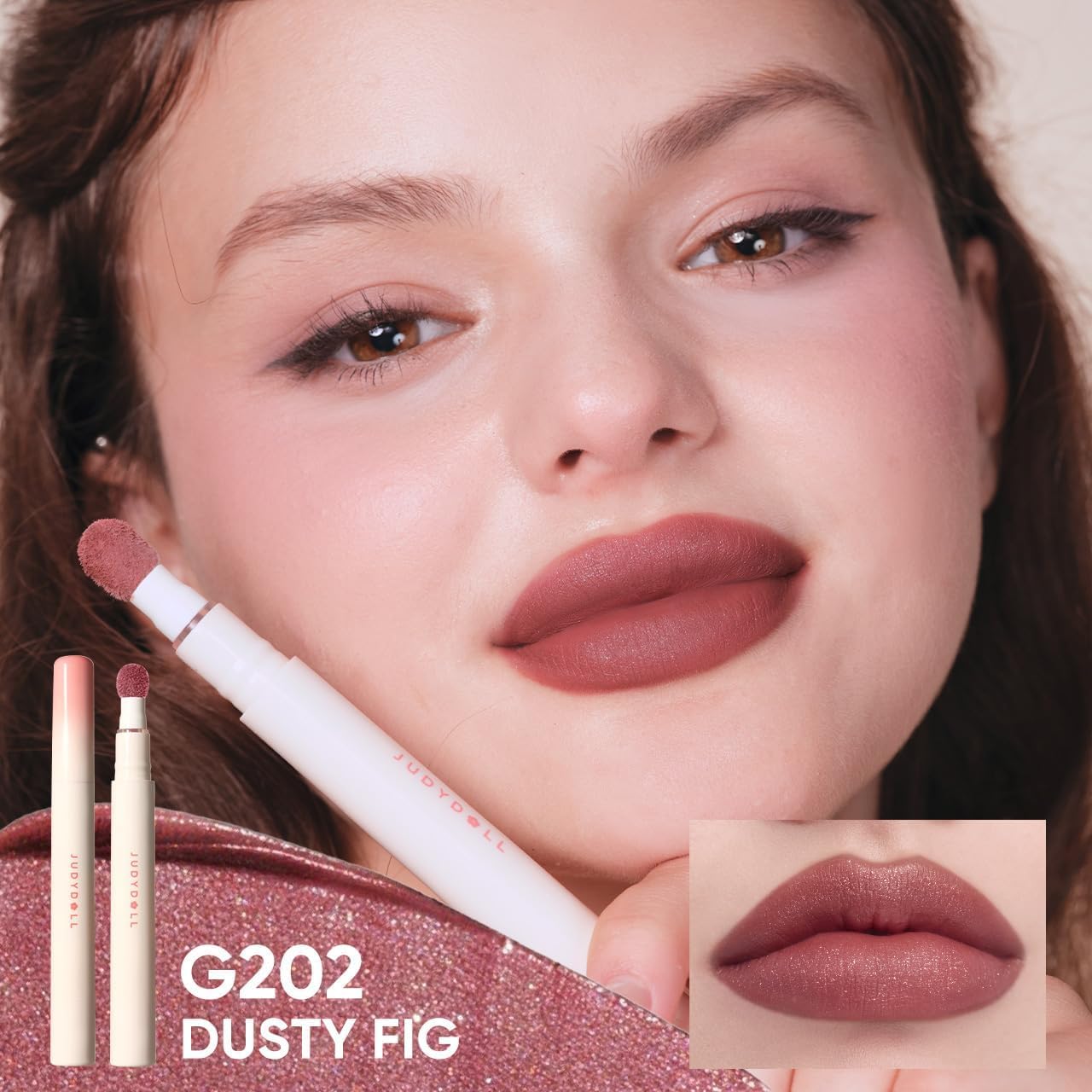 JUDYDOLL swatch on skin showing true red shade and long-lasting payoff