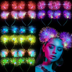 Juexica front display of 16 colorful LED cat ear headbands for eye-catching group looks