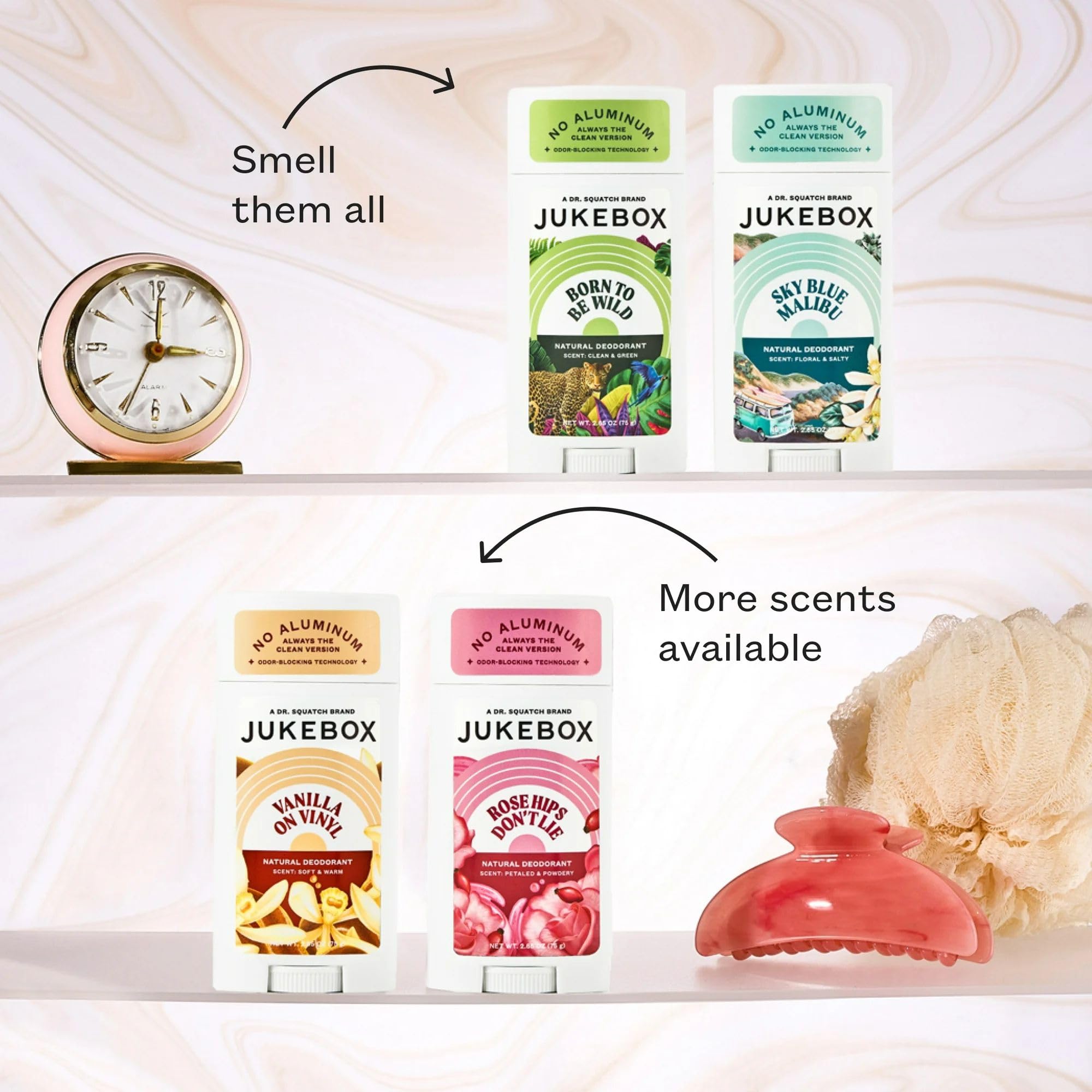 JUKEBOX on bathroom counter in lifestyle scene suggesting daily routine