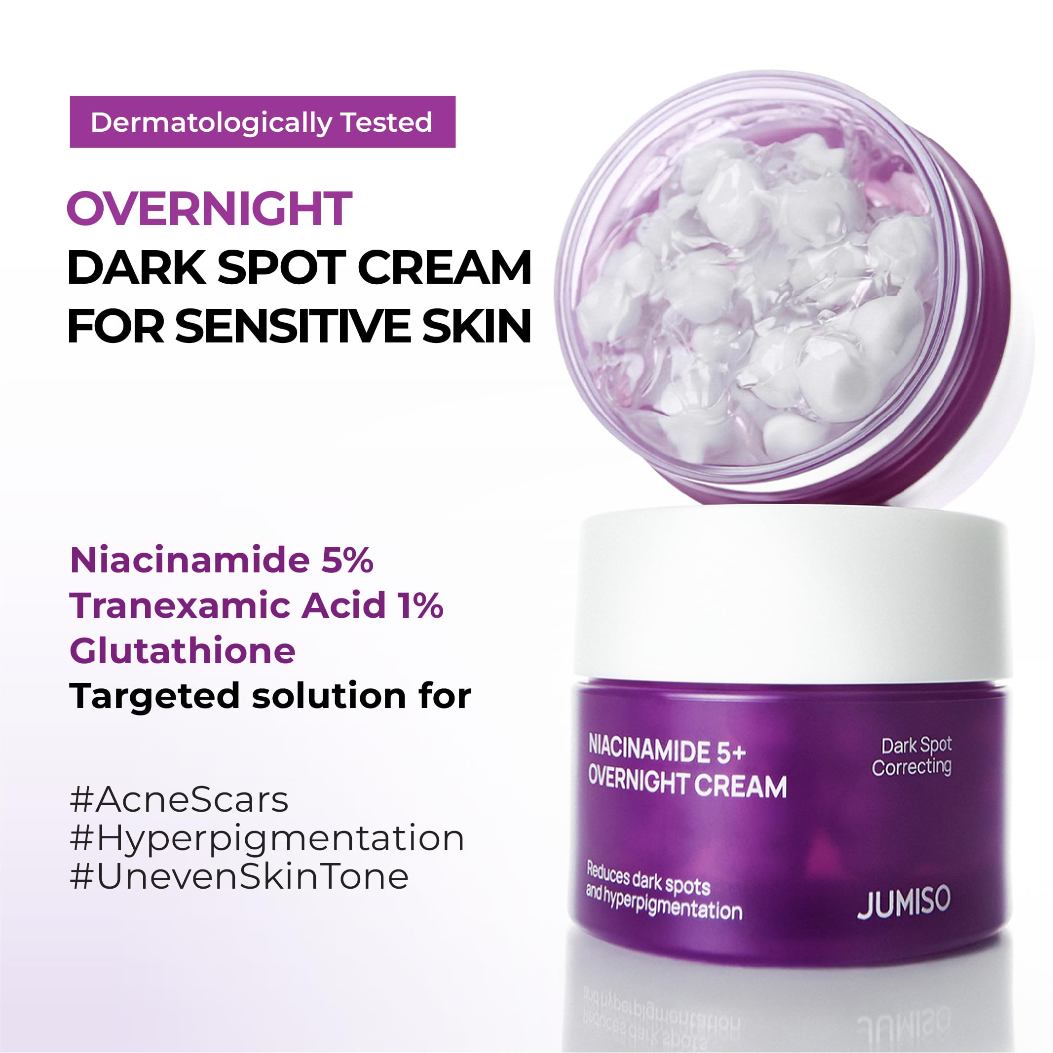 JUMISO open jar with visible capsules delivering fresh actives on contact
