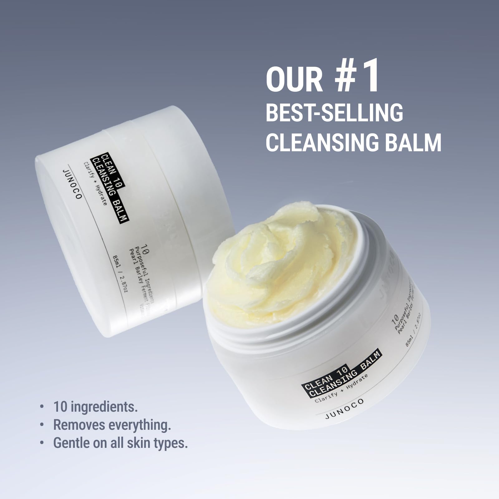 JUNO & Co. Clean10 close-up of balm texture showing silky, non-greasy consistency benefit