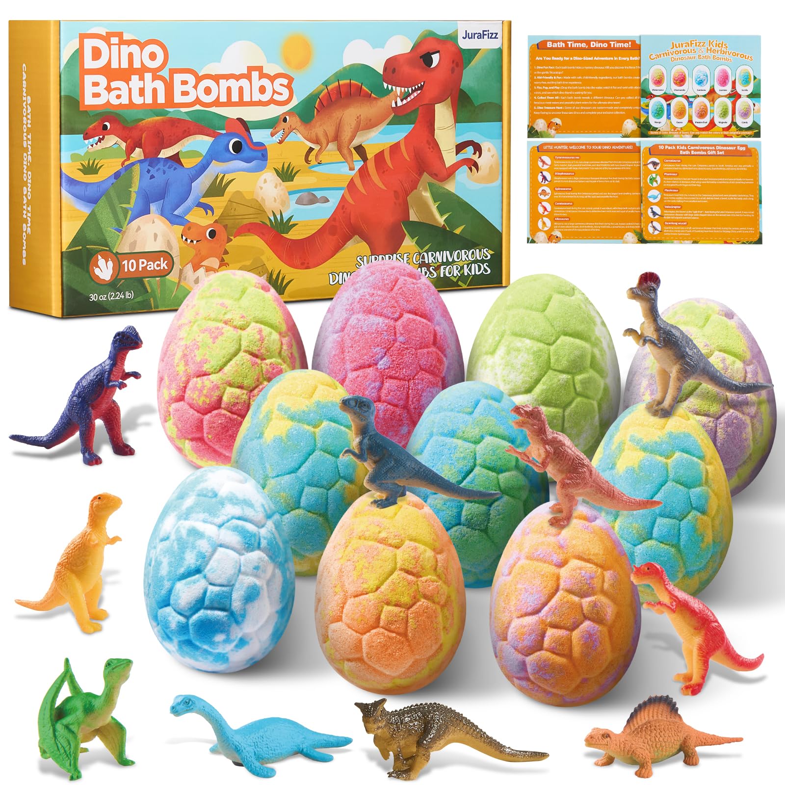 JuraFizz front packaging showing 10-pack and collectible dinosaurs, promotes gifting
